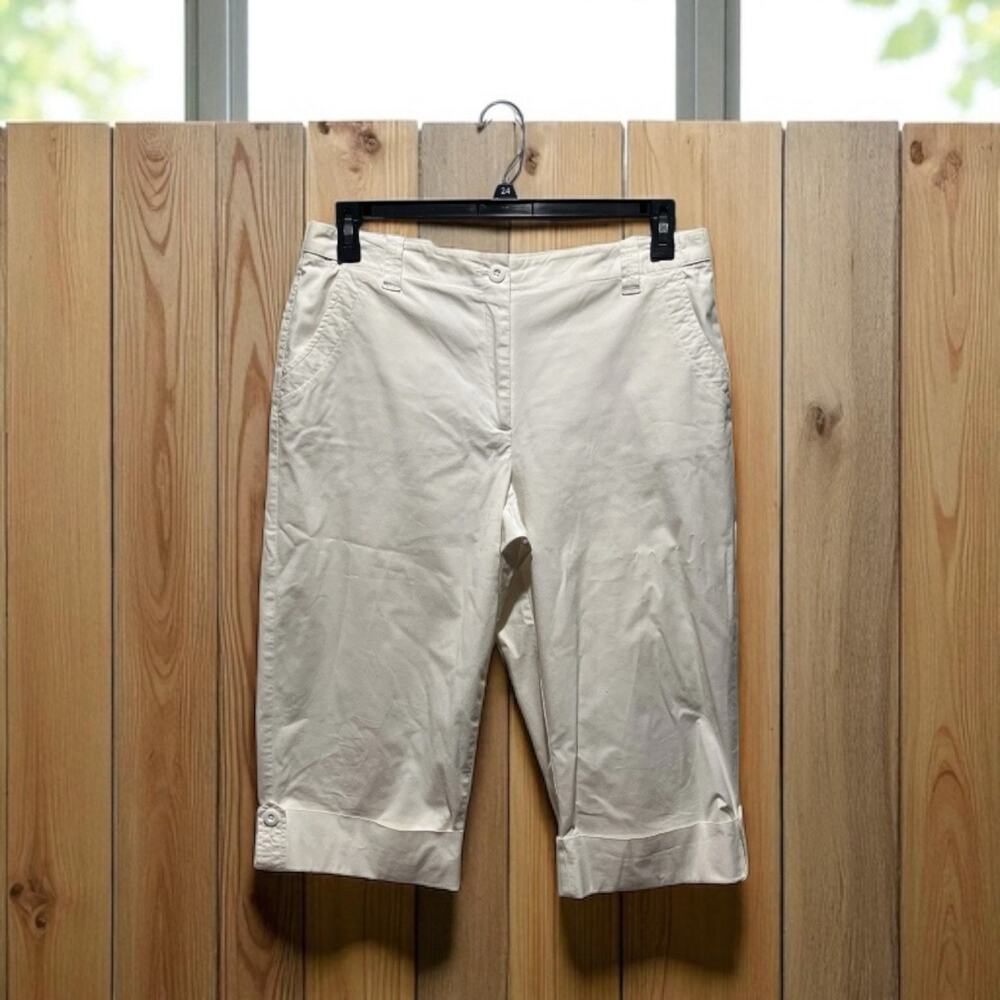 Talbots White Crop Cropped Pants With Cuffs, Pockets Size 12P Petites Stretch